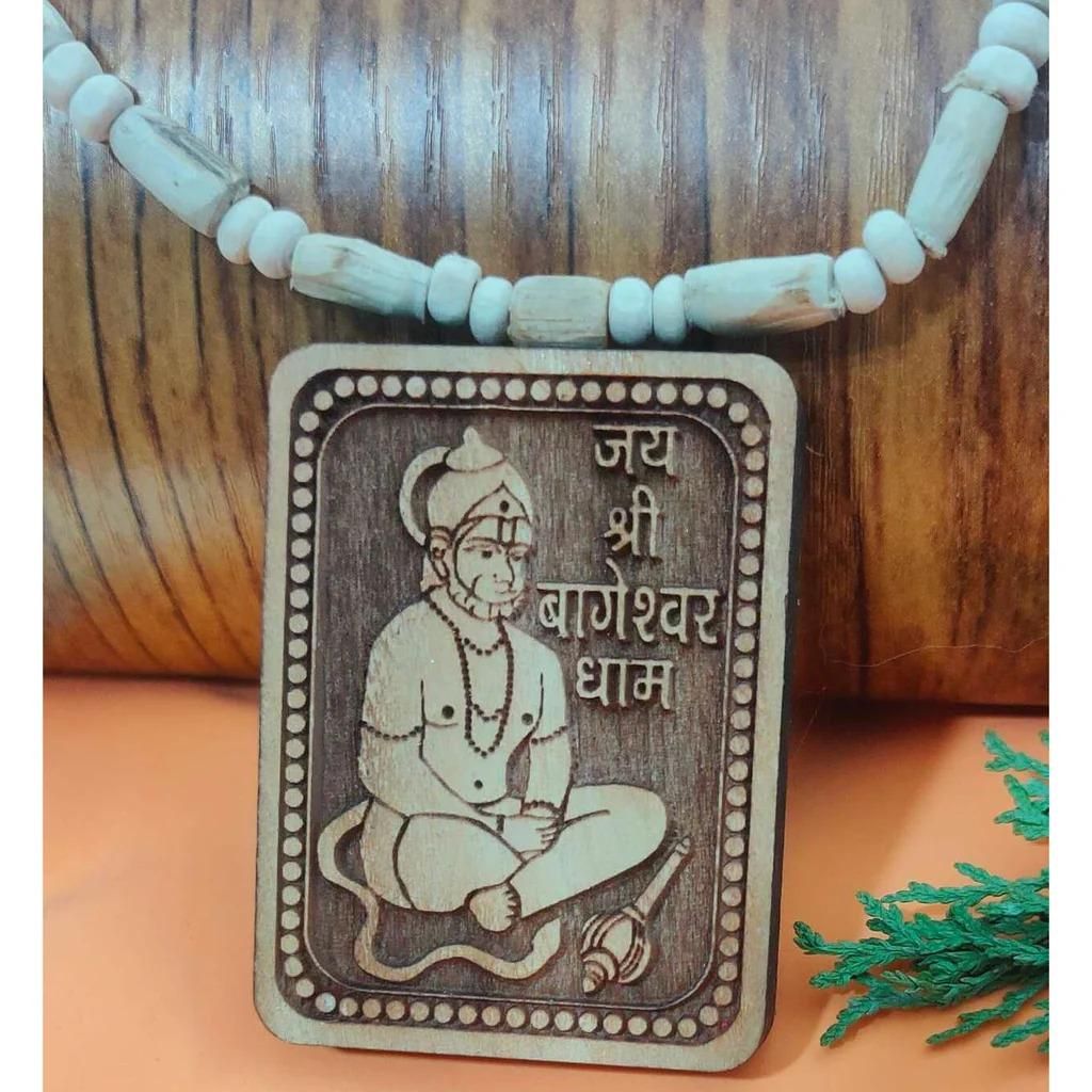 Bageshwar Dham Tulsi Mala with Wooden Hanumanji Locket