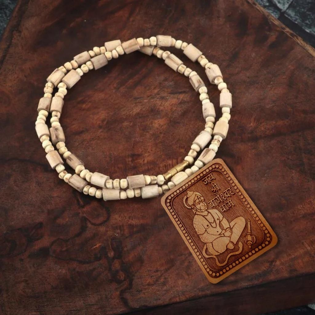 Bageshwar Dham Tulsi Mala with Wooden Hanumanji Locket