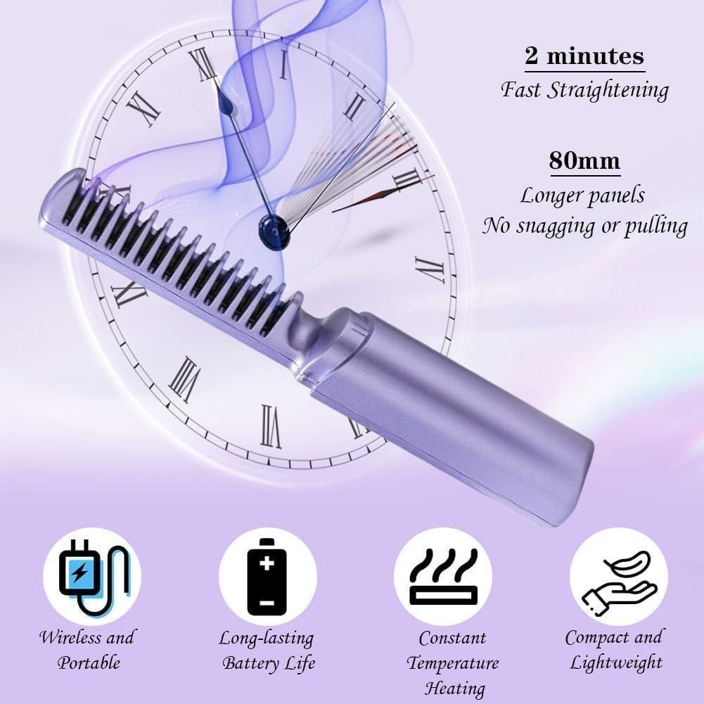 Meneflix Cordless Mini Hair Straightener | Rechargeable, Adjustable Hot Comb for Travel & Quick Styling
