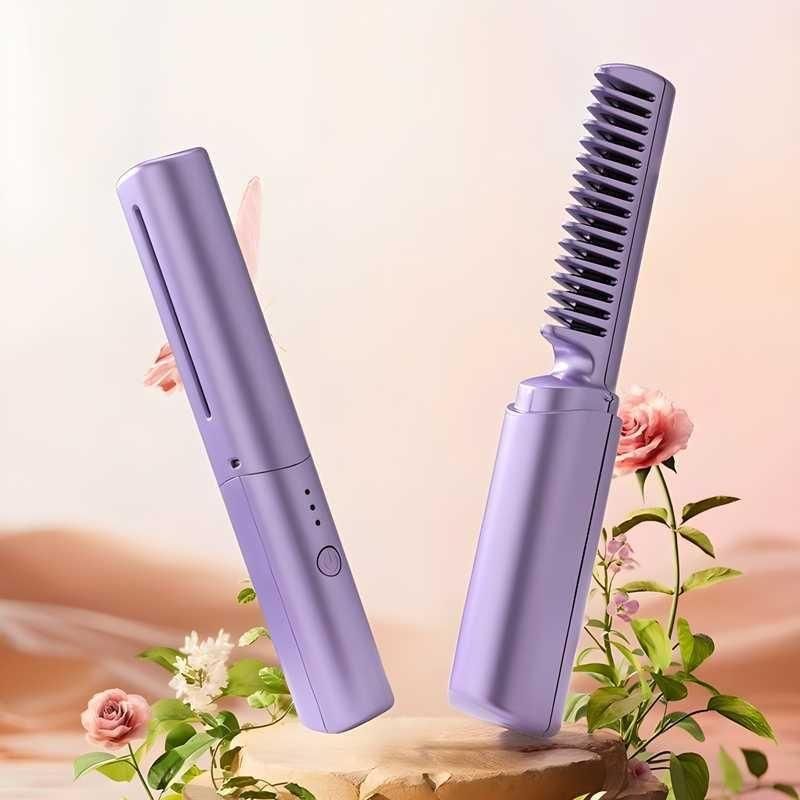Meneflix Cordless Mini Hair Straightener | Rechargeable, Adjustable Hot Comb for Travel & Quick Styling